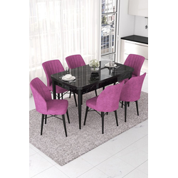 Hanah Home Set Trpezarijski sto i 6 stolica Nef, Ljubičasto-crni