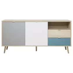 KOMODA 150/68/40 cm siva, bela, boja hrasta, petrolej plava