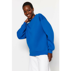 Trendyol Sax Oversize/Comfortable Cut Basic Crew Neck Thick/Polarized Knitted Sweatshirt