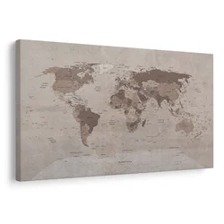Slika bež-rjava vintage mapa sveta - 120x80