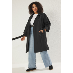 Trendyol Curve Black Long Oversize Plus Size Trench Coat