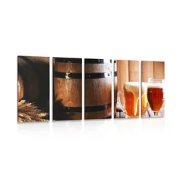 5-delna slika pivo s sodčkom piva - 150x75