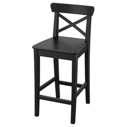 ROSENTORP Barska stolica s naslonom, visina radne ploče/crna, 63 cm