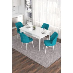 Hanah Home trpezarijski set Eva, sto na razvlačenje i 4 stolice, bela ploča, tirkizna tkanina Babyface