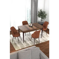 Hanah Home trpezarijski set Via, sto na razvlačenje i 4 stolice, ploča u dekoru drveta Baroque, terakota tkanina Jerry