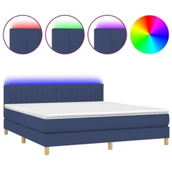 Vidaxl Box spring postelja z vzmetnico LED modra 180x200 cm blago