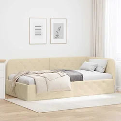 Vidaxl Kotna postelja z vzglavjem krema 100 x 200 cm blago