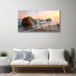 tulup.si Slika na steklu Obala rocks waves morje 120x60 cm 2 obešalnika