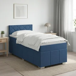 vidaXL Postelja boxspring z vzmetnico Modra 90 x 200 cm Blago