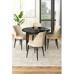 Hanah Home Set Trpezarijski sto i 4 stolice, Bež-crni