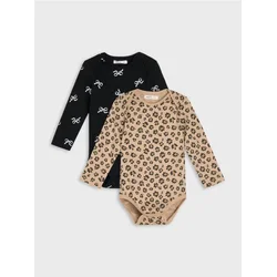 Sinsay - Pamučni bodi sa leopard motivom i mašnom 2 pack - BEŽ