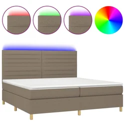 Vidaxl Box spring postelja z vzmetnico LED taupe 200x200 cm blago