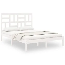 Vidaxl Posteljni okvir bel iz trdnega lesa 140x200 cm