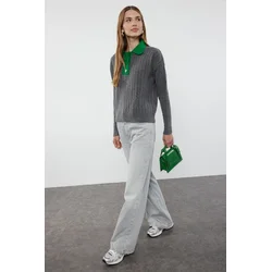 Trendyol Anthracite Polo Neck Color Blocked Knitwear Sweater