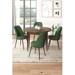 Hanah Home Set Trpezarijski sto i 4 stolice, Zeleno-braon