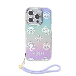 Maska Guess Hc PC TPU Iridescent Glitter Pattern Peony Cordstrap za iPhone 15 Pro, Ljubičasta