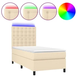 Vidaxl Box spring postelja z vzmetnico LED krem 90x200 cm blago