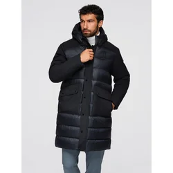 Ombre Mens long quilted jacket with large pockets - black