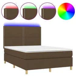 Vidaxl Box spring postelja z vzmetnico LED temno rjava 140x190cm blago