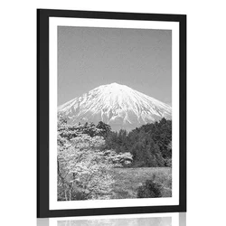 Plakat s paspartujem gora Fuji v črnobeli varianti - 20x30 silver