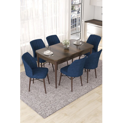 Hanah Home Set Trpezarijski sto i 6 stolica Nef, Plavo-braon