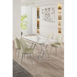 Hanah Home Set Trpezarijski sto i 4 stolice, Krem-beli