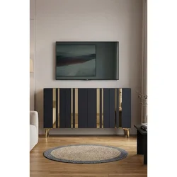 Hanah Home komoda Mia 120, 120 cm, antracit / zlatna