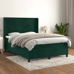 vidaXL Box spring postelja z vzmetnico temno zelena 140x200 cm žamet