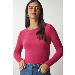 Happiness Istanbul Womens Fuchsia Beard Basic Knitwear Sweater