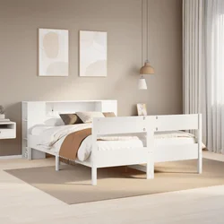 Krevet s regalom z knjige bez madraca bijeli 135x190cm borovina