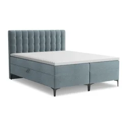 Svetlo modra boxspring postelja s prostorom za shranjevanje 160x200 cm Puhala – Makamii