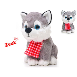 Husky 22cm plišasti sedeči s šalom na baterije z zvokom