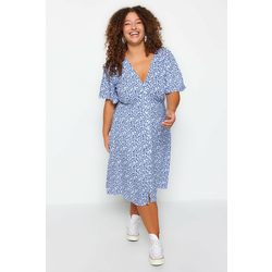Trendyol Curve Navy Blue Woven Floral Dress