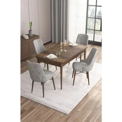Hanah Home trpezarijski set Are, sto na razvlačenje i 4 stolice, ploča u dekoru drveta Baroque, siva tkanina Babyface