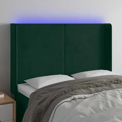 LED posteljno vzglavje temno zeleno 147x16x118/128 cm žamet
