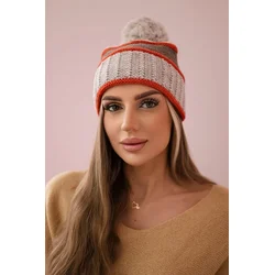 Womens Cap Kinga K297 Beige + Mocca + Red
