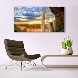 tulup.si Steklena slika Slap landscape vode 140x70 cm 4 obešalnika