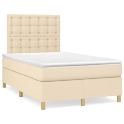 Vidaxl Box spring postelja z vzmetnico krem 120x200 cm blago