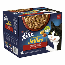 Felix hrana za mačke Sensations Jellies govedina s rajčicom, piletina s mrkvom, patka, janjetina u ukusnom želeu, 4 (24x85 g)