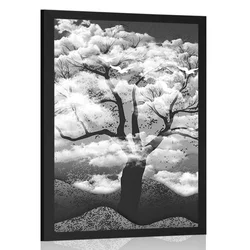Plakat črnobelo drevo obdano z oblaki - 20x30 black