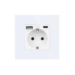 BingoElec Utičnica sa staklenim panelom i USB-A/USB-C priključcima 20 W, Bela