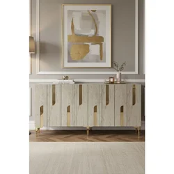 Hanah Home komoda Nota 150, 150 cm, bela / travertin / zlatna