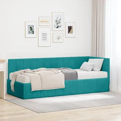 Kutni krevetni okvir s madracem 2 pcs Tirkizna Baršun