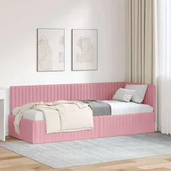 vidaXL Kotna postelja z vzglavjem Roza 80 x 200 cm Žamet