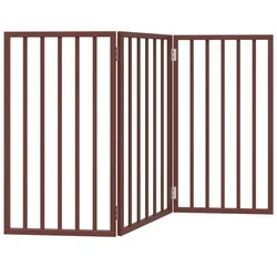 Vidaxl Vrata za pse zložljiva 3 paneli rjava 150 cm topolovina