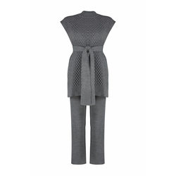 Trendyol Anthracite Belted Brass Knitted Sweater-Pants Knitwear Bottom-Top Set