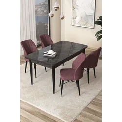 Hanah Home Set Trpezarijski sto i 4 stolice Arp, Prljavo roze