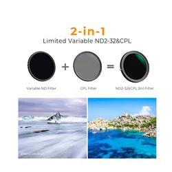 K&F 77MM Nano-X Multifunctional CPL+Variable/Fader ND 2~32 filter, HD, Waterproof, Anti Scratch, Gr