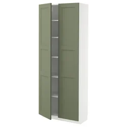 METOD Visoki element s policama, bela/Axstad sivozelena, 80x37x200 cm