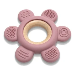 Lorelli silikonsko drvena glodalica za bebe flower - natural deep pink ( 10210890002 )
